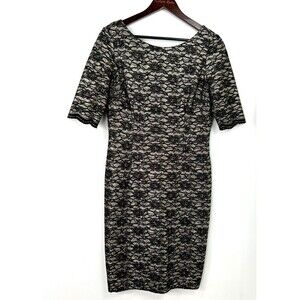 Eliza J Women 12 Black Lace Floral Gold Glitter Cocktail Party Sheath Dress E3